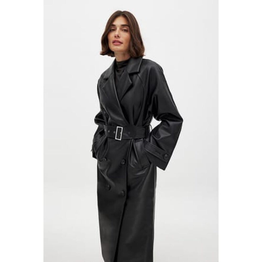 NA-KD Black Belted Leather Trench Coast